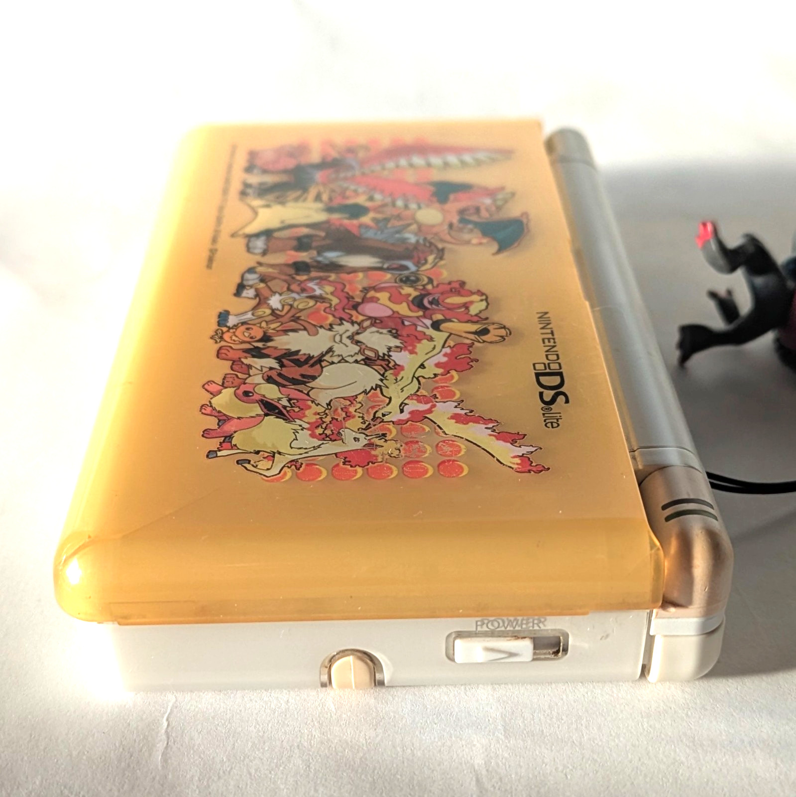 Nintendo DS Lite Polar White Console Pokemon Fire Type Tested Charger Strap Case