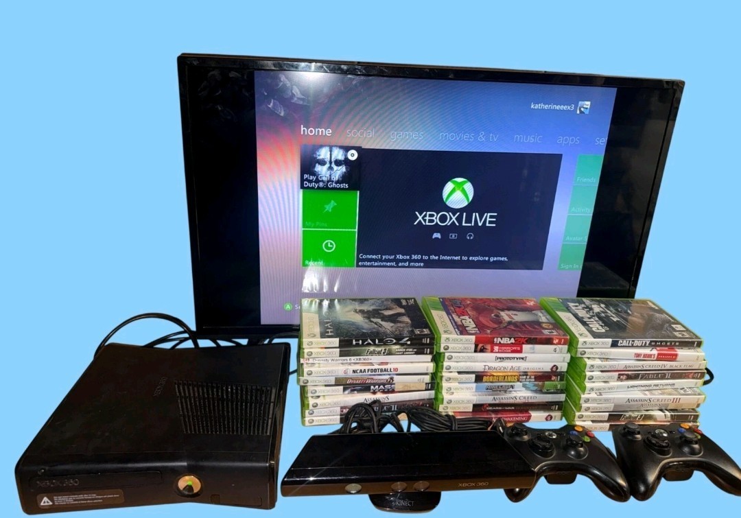 Lot Of Xbox 360 Console With 27 Games Kinect & Two Controllers Bundle – Tested