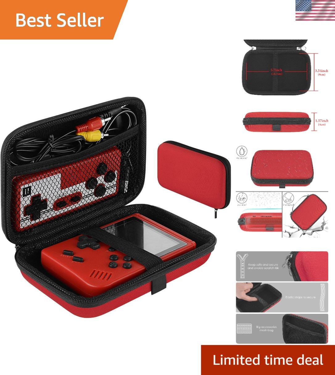 Red Handheld Game Console Carrying Case – Dustproof & Waterproof Shell