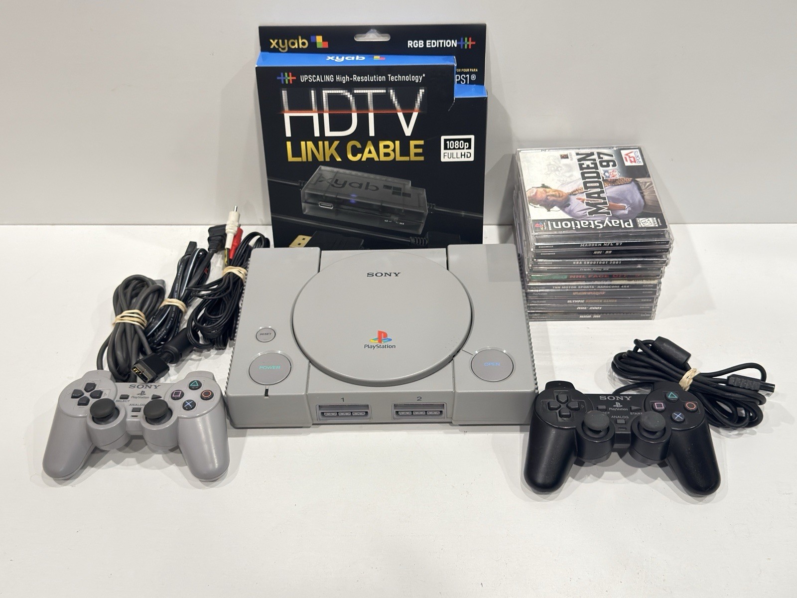 Sony PlayStation PS1 Console Bundle 2 Controllers 10 Games HDMI Adapter Tested