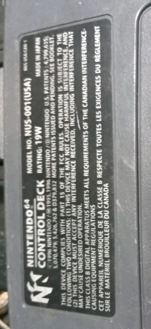 Nintendo 64 Video Game Control Deck #NUS001 Console Power Cord Jumper Pack& RFU