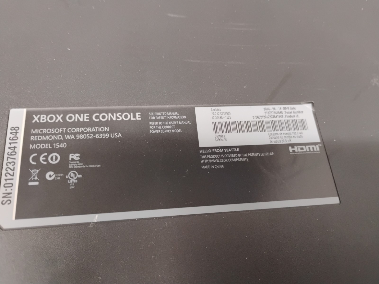 Microsoft Xbox One Model 1540 Working Console, Controller & Power Cord, Tested