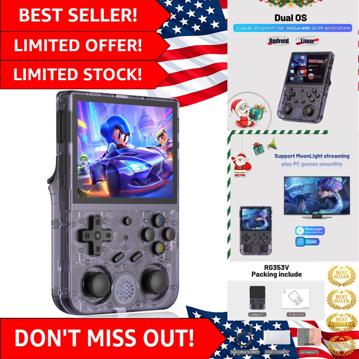 RG353V Handheld Console – Multi-Touch IPS Display, WiFi & Bluetooth 4.2 Gaming