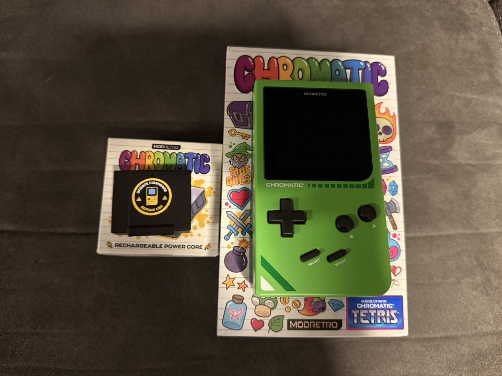 Modretro Chromatic (Leaf Green) with Black button swap and Rechargeable Core!