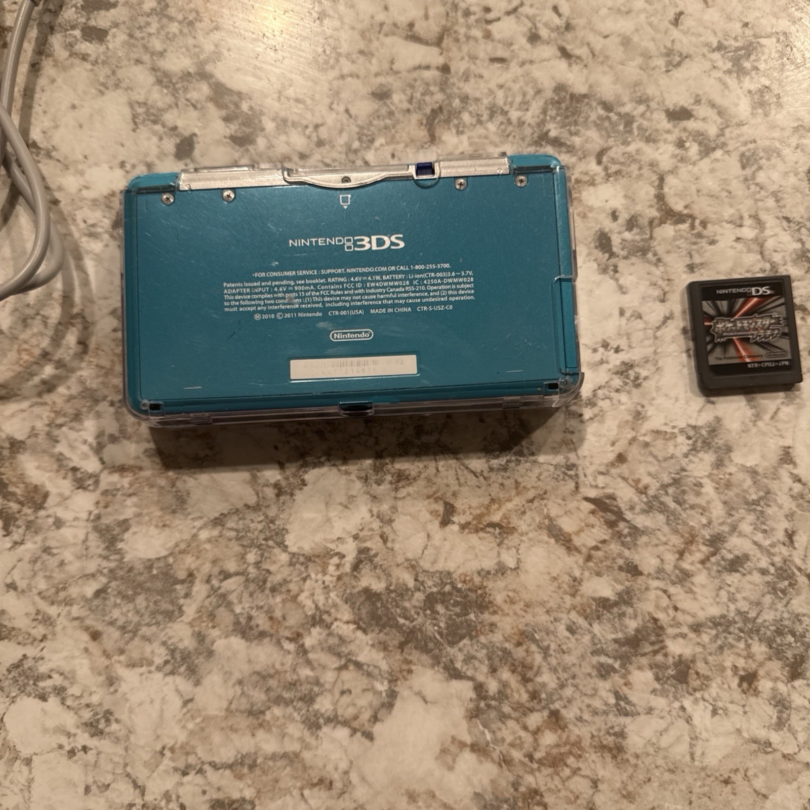 Nintendo 3DS Handheld System Aqua Blue USA with Pokemon Platinum JPN & Charger
