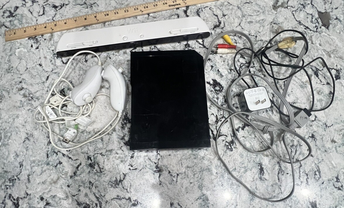 Nintendo Wii Black Console With Cords And Controllers. Tested And Working.