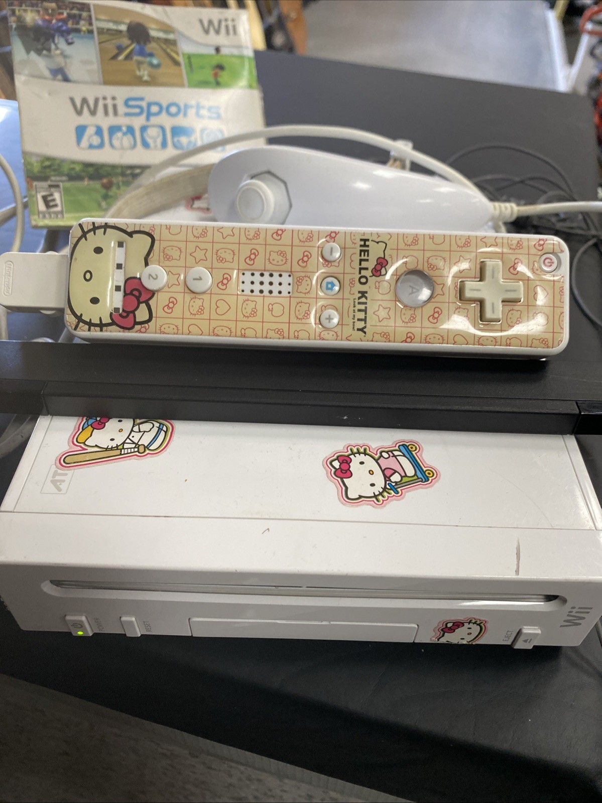 Nintendo Wii Console With Wii Sports Game Bundle Lot System Hello Kitty Stickers