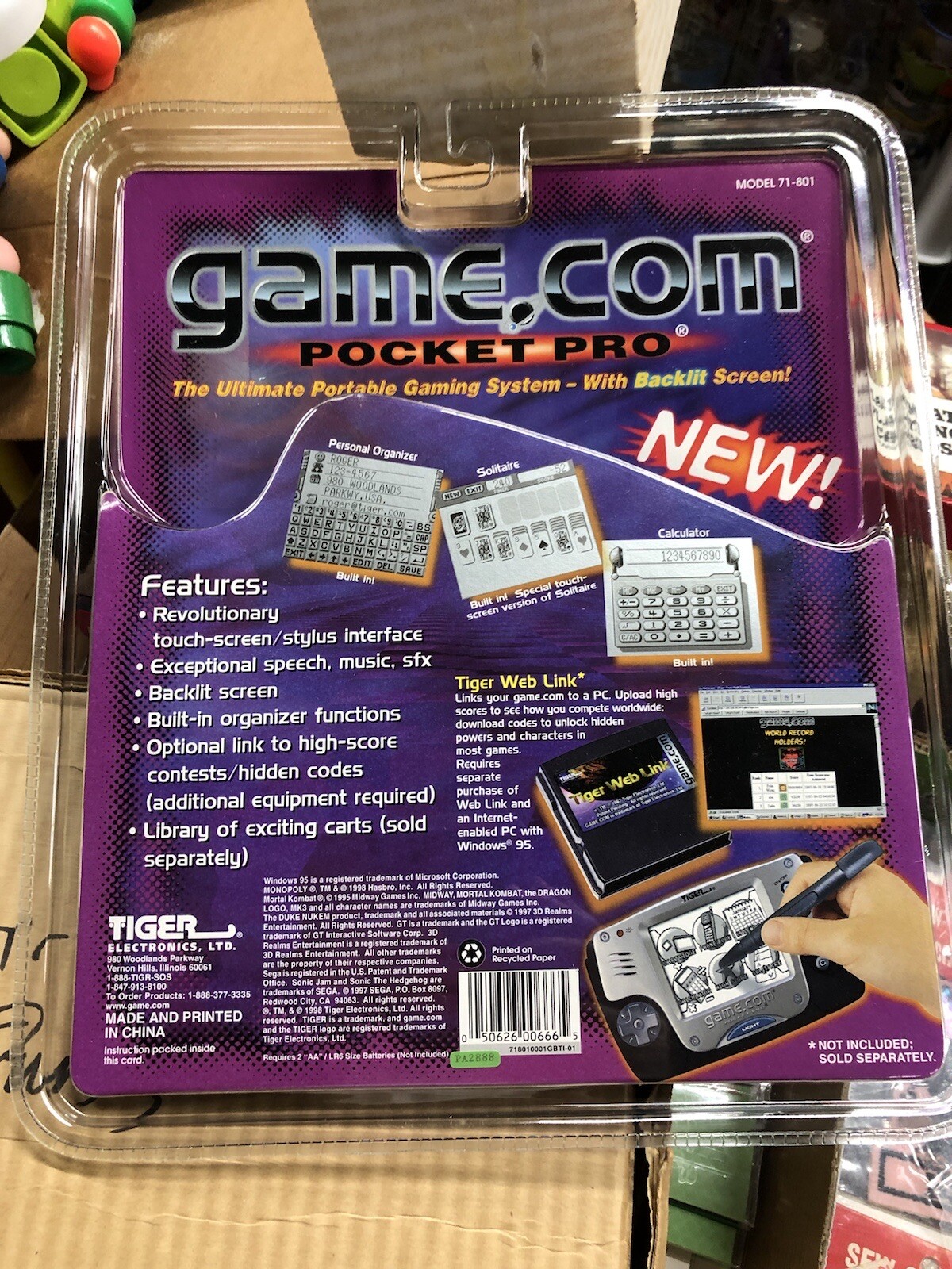 Tiger Game.Com Pocket Pro Handheld System Factory sealed Old stock Case Fresh Mt