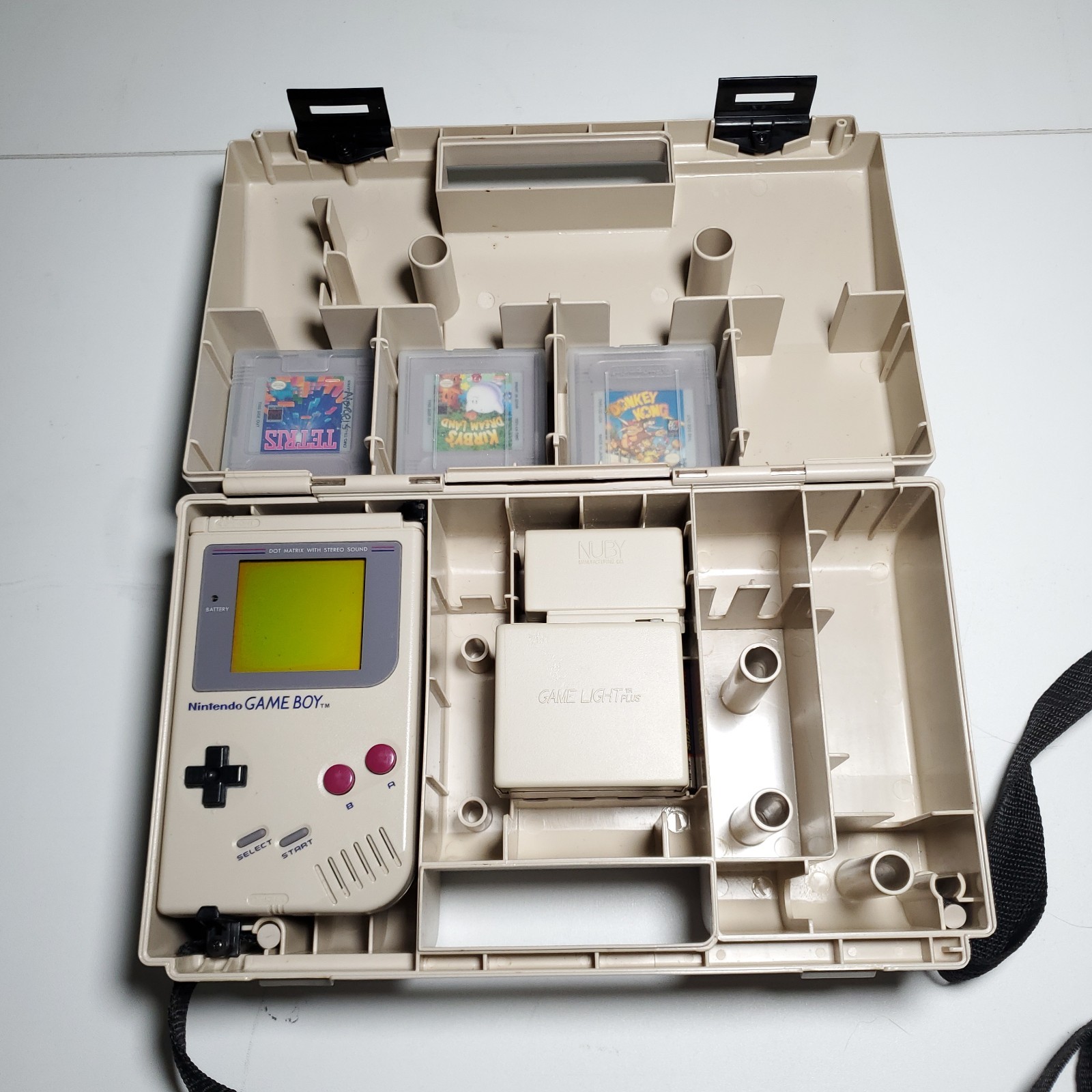 Vintage Nintendo Game Boy w/ Games & ASCII Carry All DLX Case & Game Light Plus