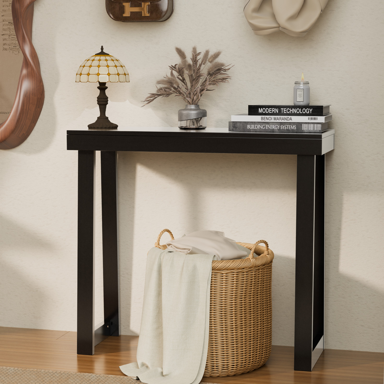 Narrow Long Wood Sofa Table Behind Couch Table for Entrance Hallway Living Room
