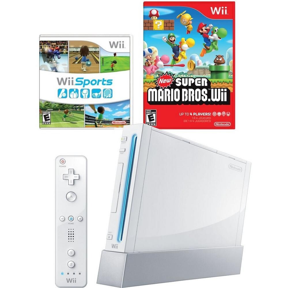 Nintendo Wii Console White Bundle Set – Wii Sports + New Super Mario Bros Wii