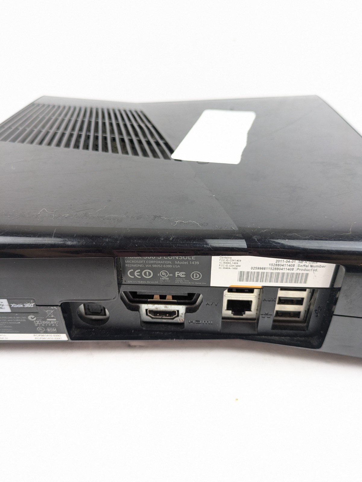 Microsoft Xbox 360 Slim No Hard Drive Glossy Black Model 1439 3