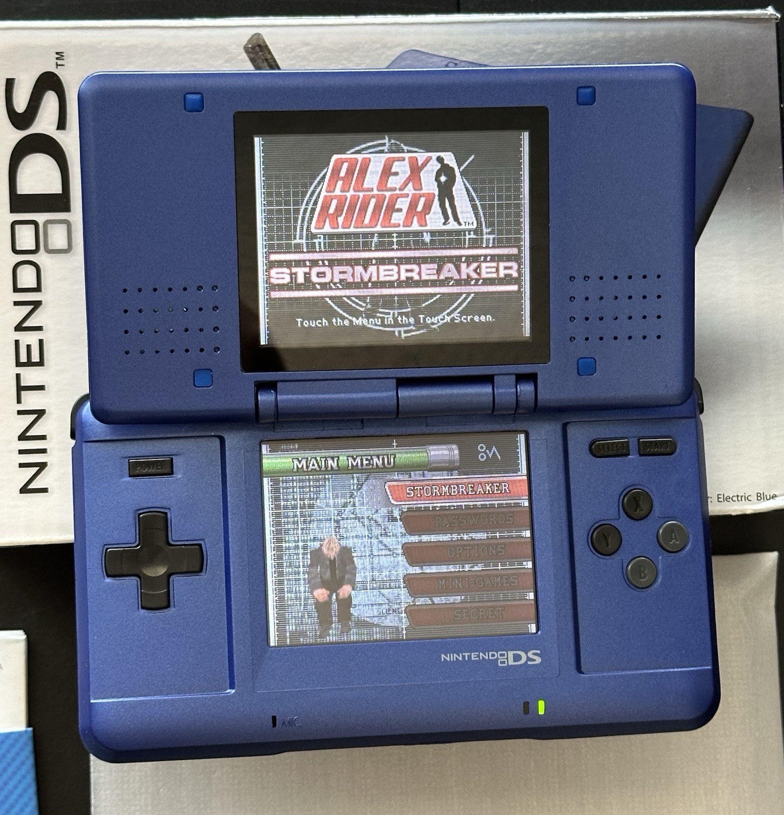CIB Electric Blue Nintendo DS Handheld Console System Inserts Box Manual Stylus
