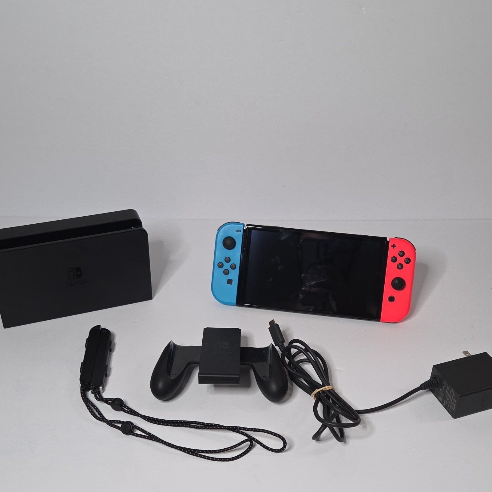 Nintendo Switch HEG-001 Console 64GB Neon Blue/Red Joy-Con Dock Grip AC Adapter