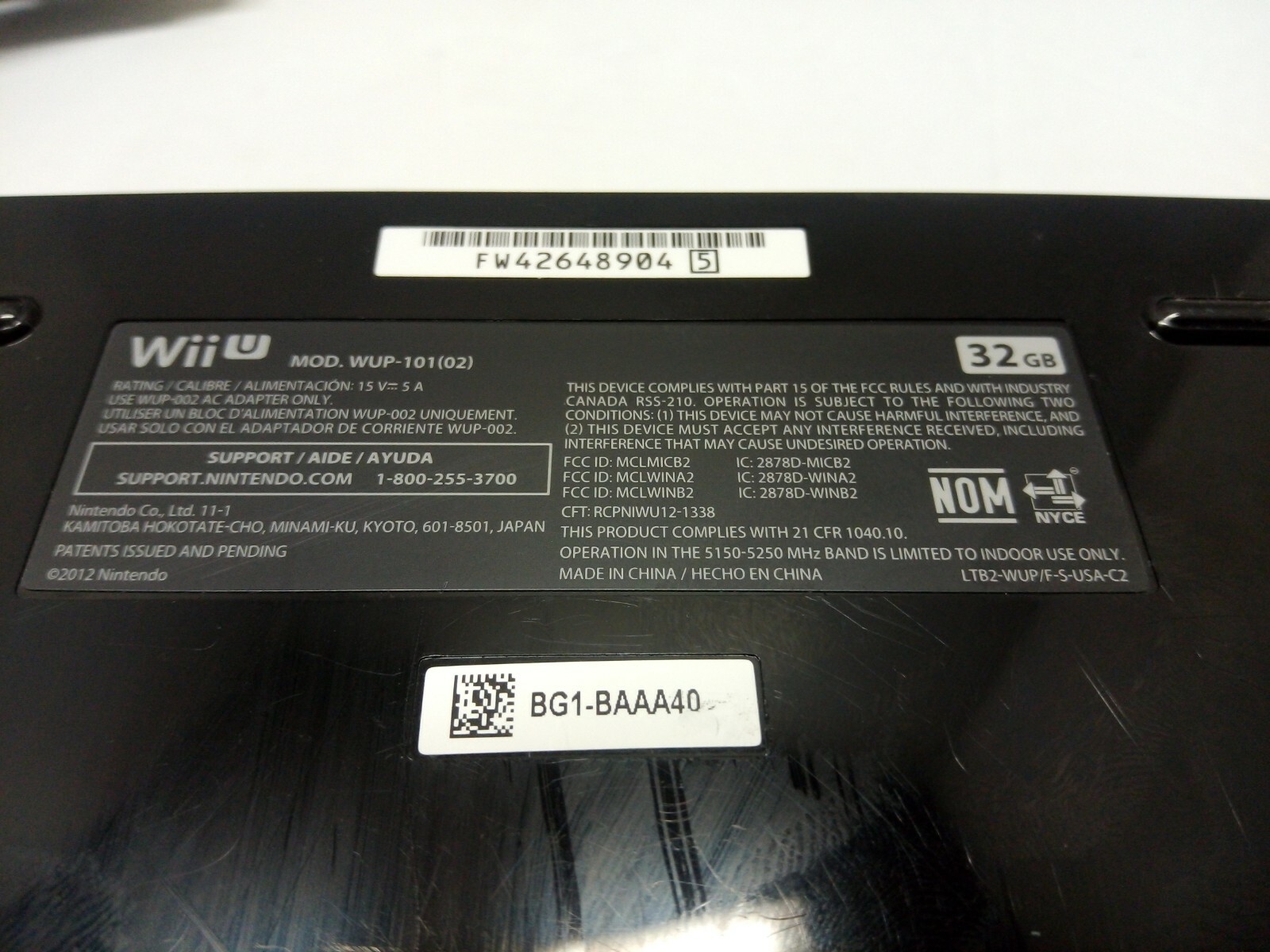 Nintendo Wii U 32GB System Console Only Black. Includes power cord