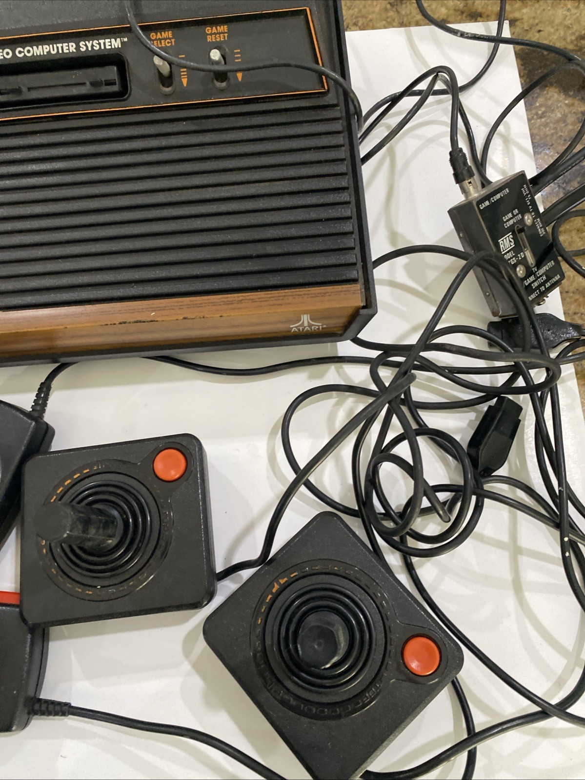 Atari 2600 4 Switch system console w/ 11 games 4 joysticks No Power Untested
