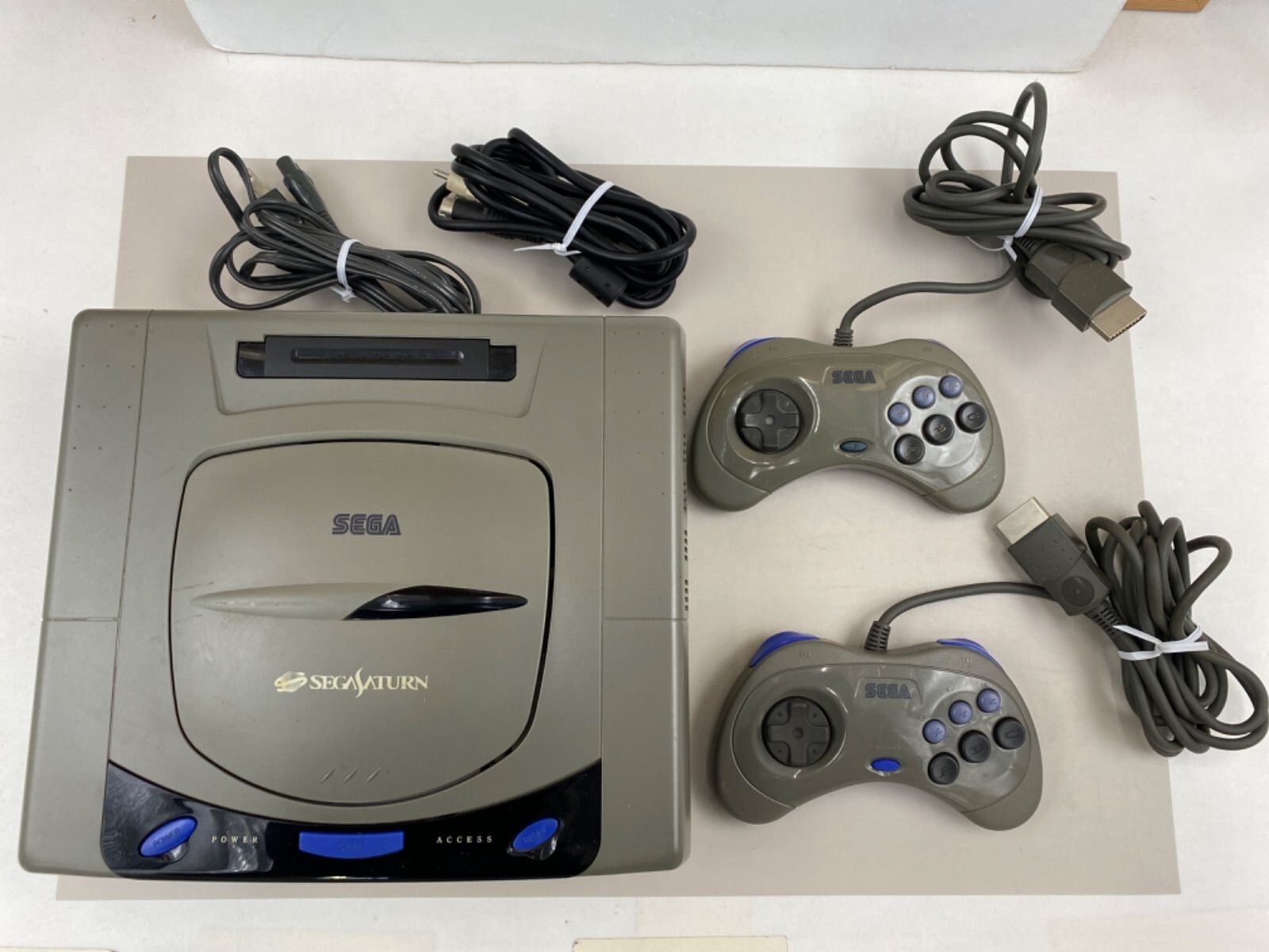 SEGA Saturn Console Gray HST-3210 Cable Tested 2 controller set Japan