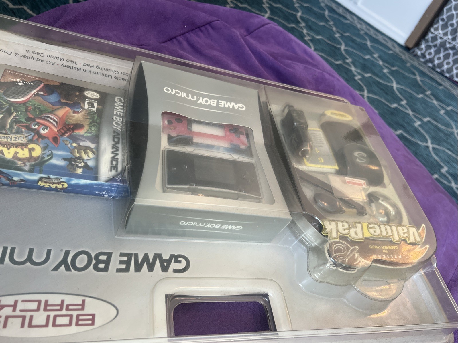 Nintendo Game Boy Micro Silver Handheld System+Accessories Bundle Crash New