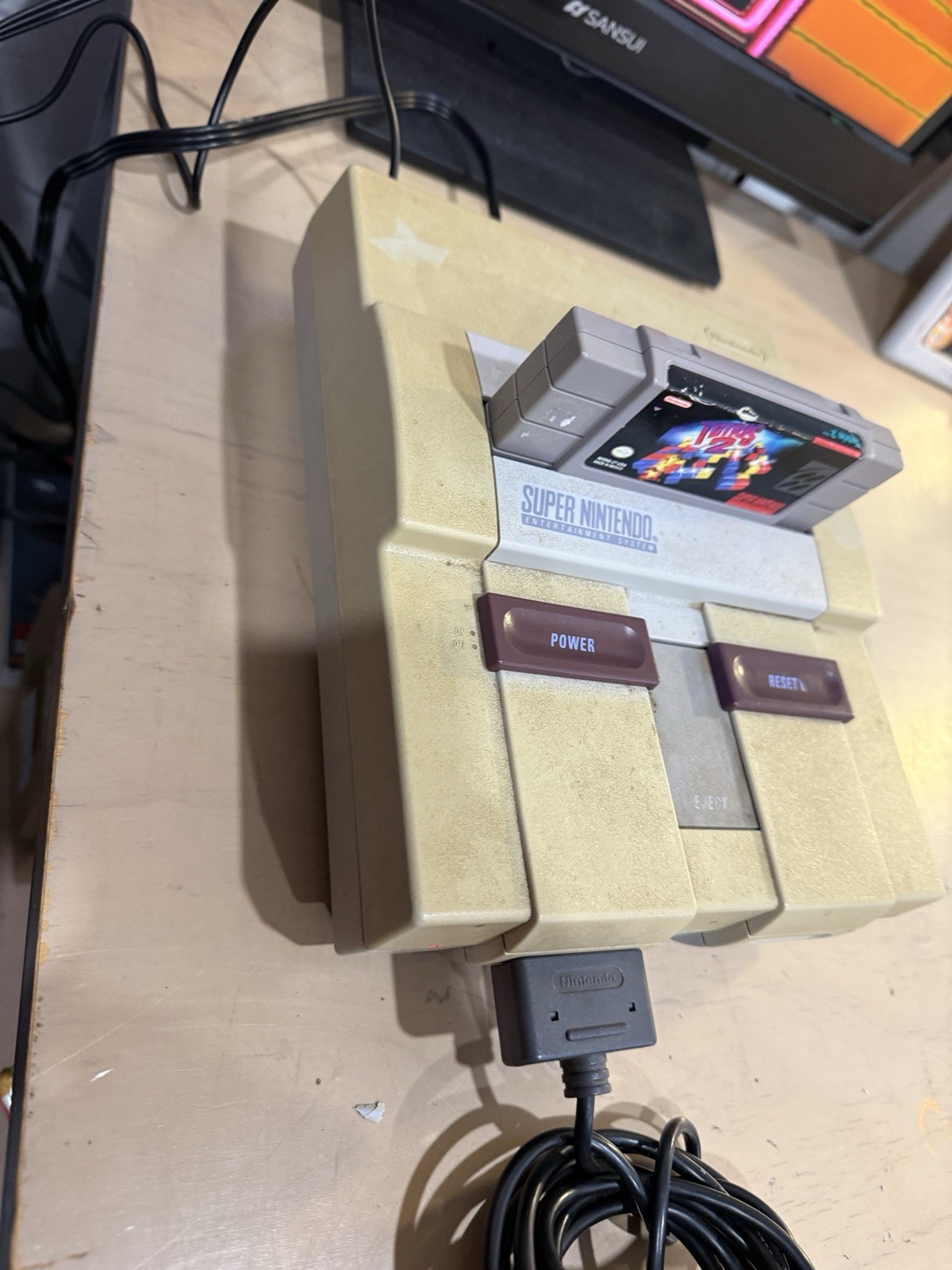 Super Nintendo SNES Console + 1 OEM Controller And Tetris 2 Authentic Tested
