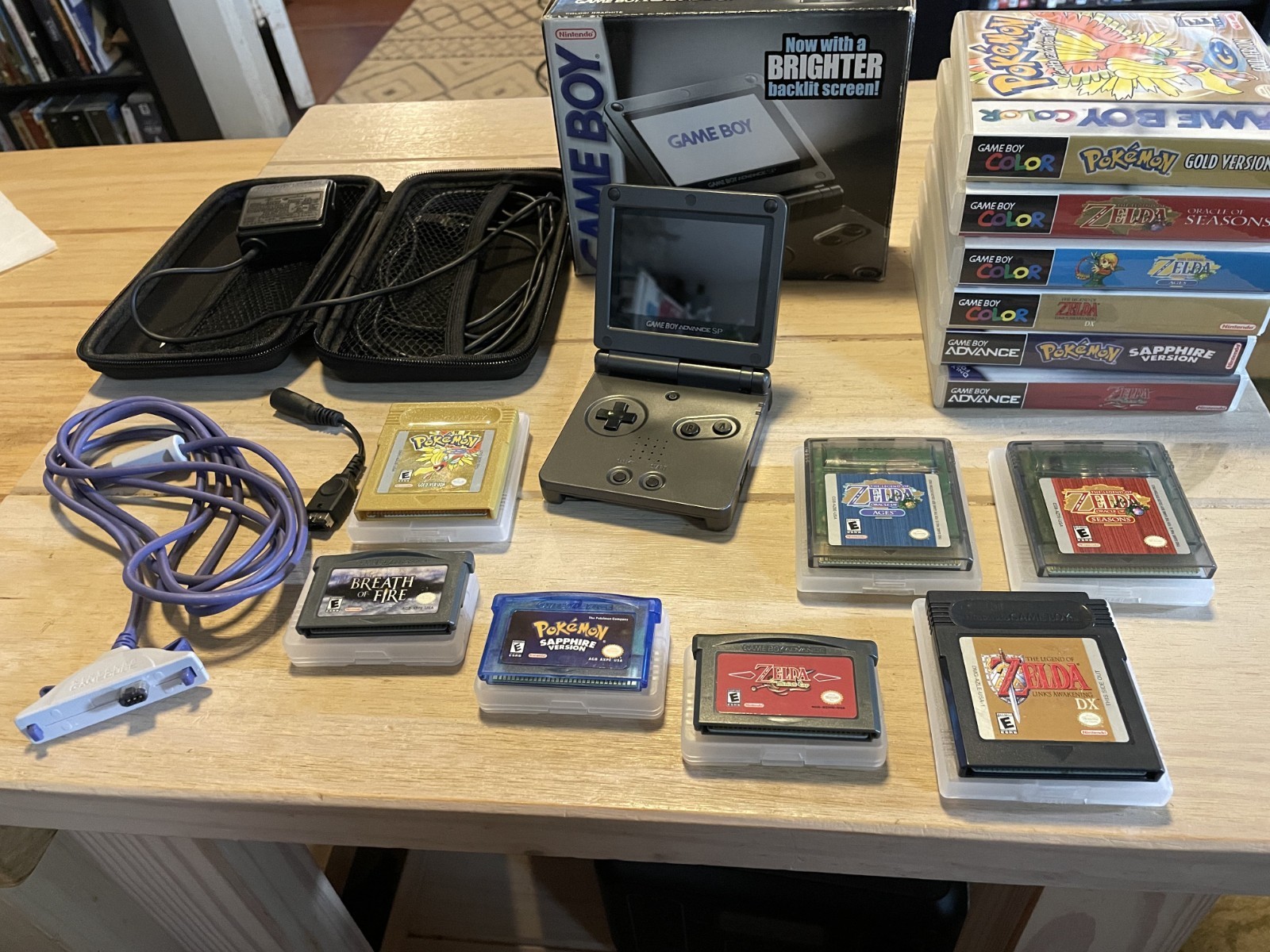 Nintendo Game Boy Advance SP AGS-101 Graphite w/box game lot bundle gbc gba