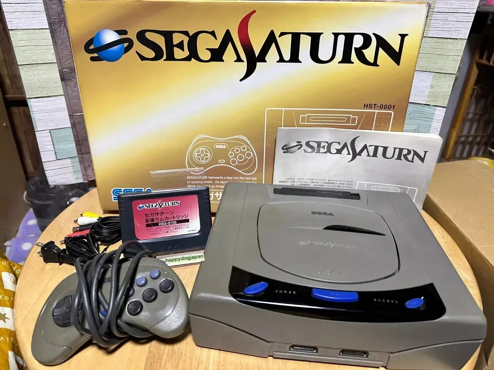 SEGA SATURN Console Controller Extended Ram Cartridge Box HST-3200 & 6Games JPN