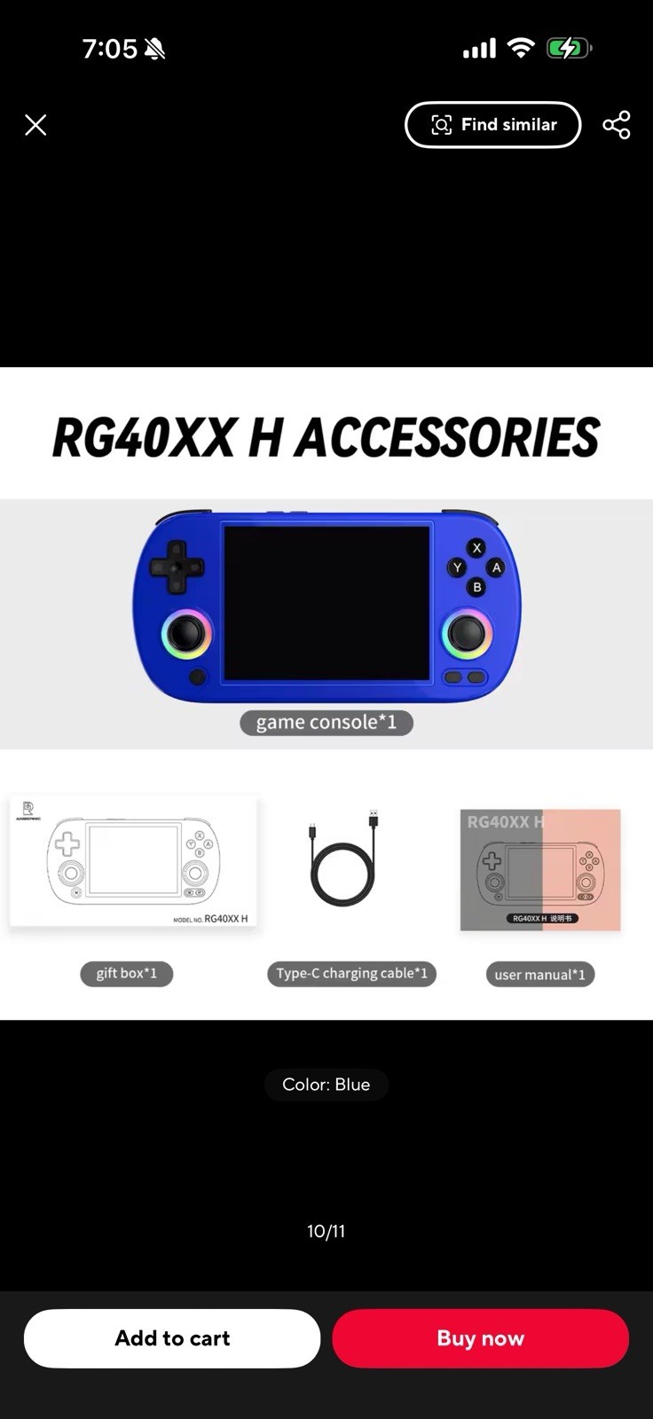 ANBERNIC RG40XX H Handheld System 64GB USB-C 960p Rechargeable Blue Grey
