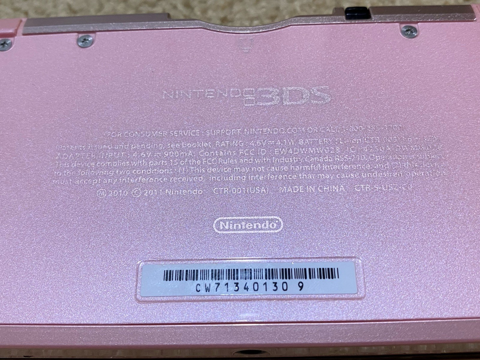 Nintendo 3DS Handheld Video Game Console Pink CTR-001 USA VERSION with Charger