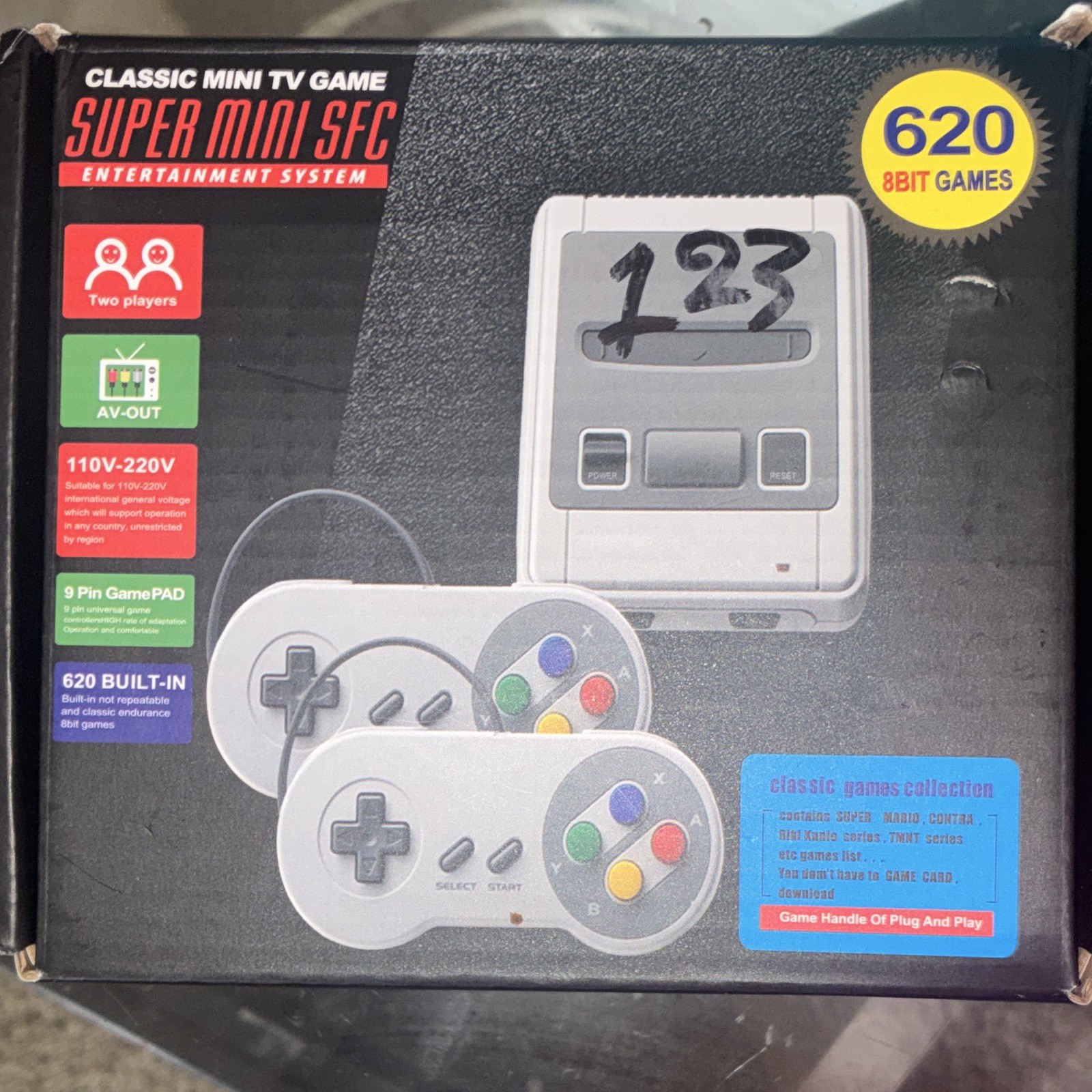 Super Mini SFC Classic Mini TV Game Console Gray AV-Out 620 Games 2 Controllers