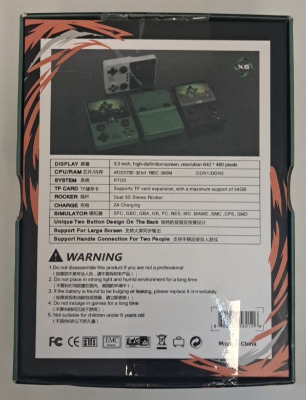 𝐗-𝟔, 3.5 inch Retroblast Console Handheld, 640×480 Resolution, Black Color