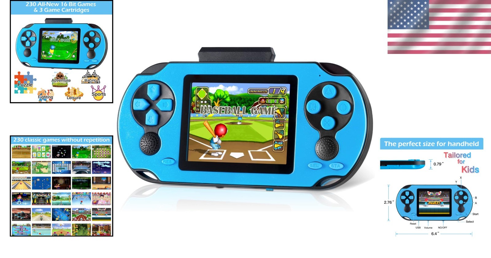 High-Definition Handheld Game Console with 3 Game Cartridges – Fun for All Ages