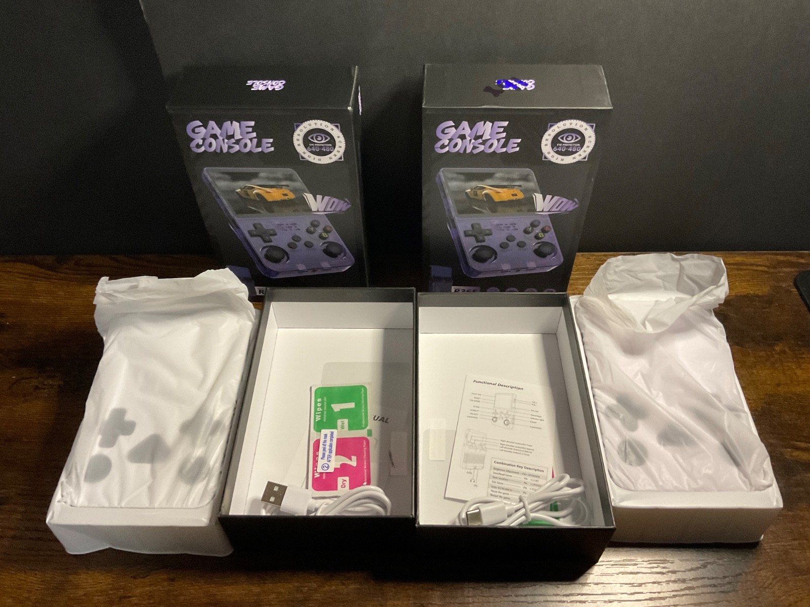 Nice! Open Box Retro Game Console R36S 64gb, Purple & Black – Lot of 2