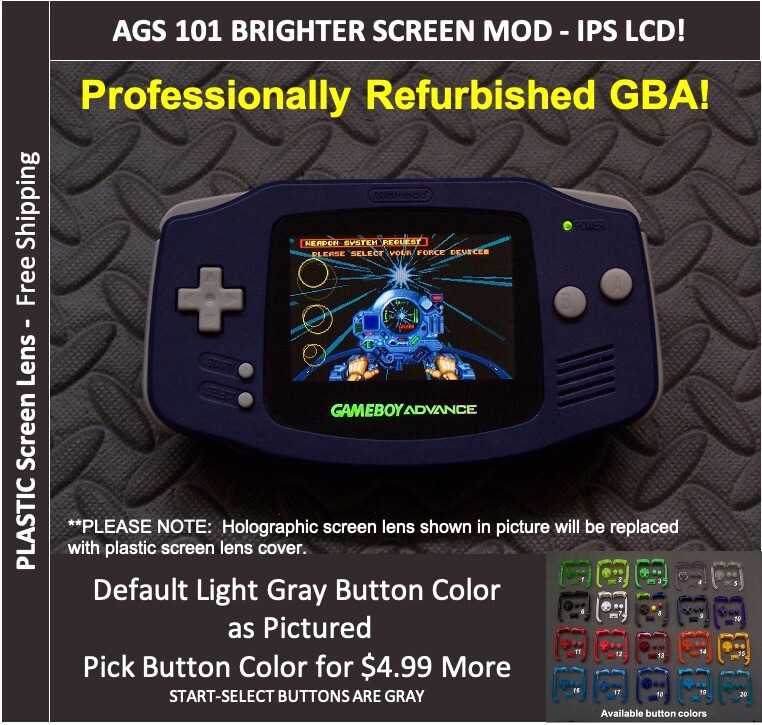 Nintendo Game Boy Advance System AGS101 Backlit Mod-Plastic Screen – BLUE