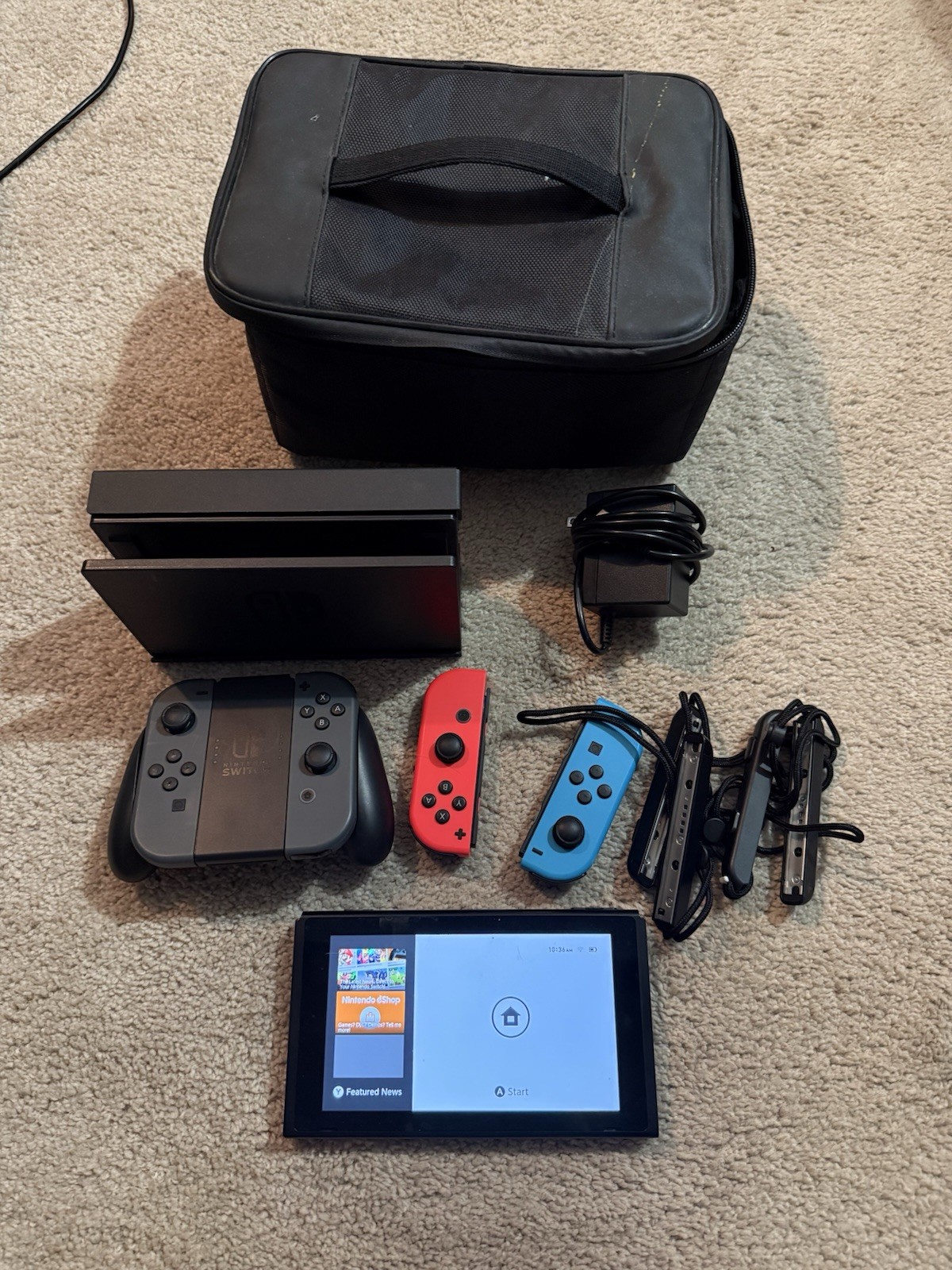 Nintendo Switch HAC-001 Console Joy-Con All Accessories Amazing Condition