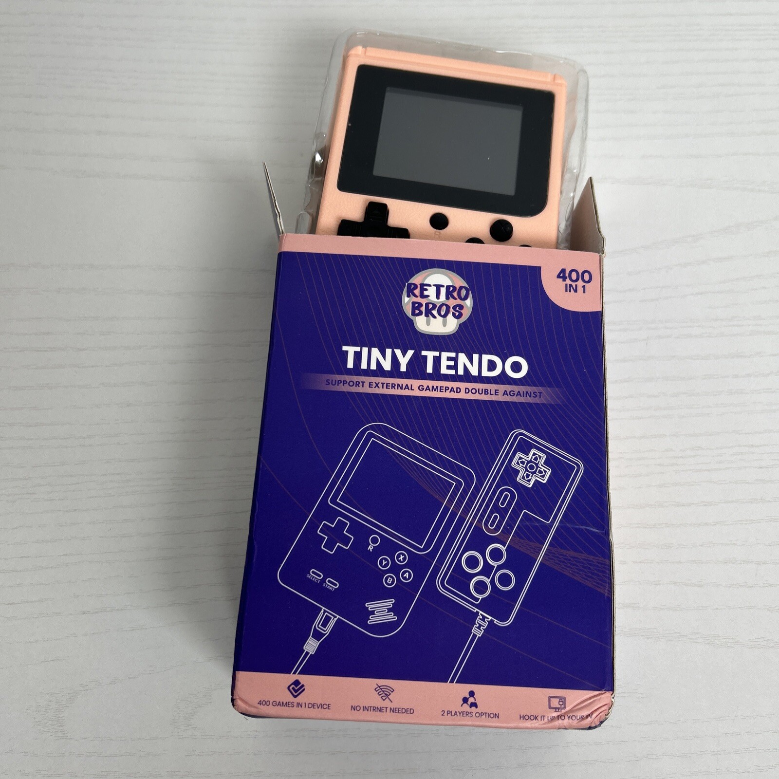 Retro Bros Tiny Tendo 400 In 1 Support External GamePad Double Against, Pink