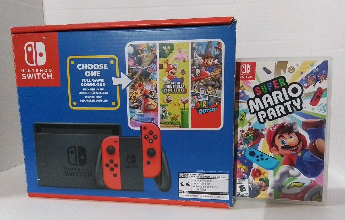 Nintendo Switch Mario Choose One Bundle 32GB Red/Black – w/Super Mario Party