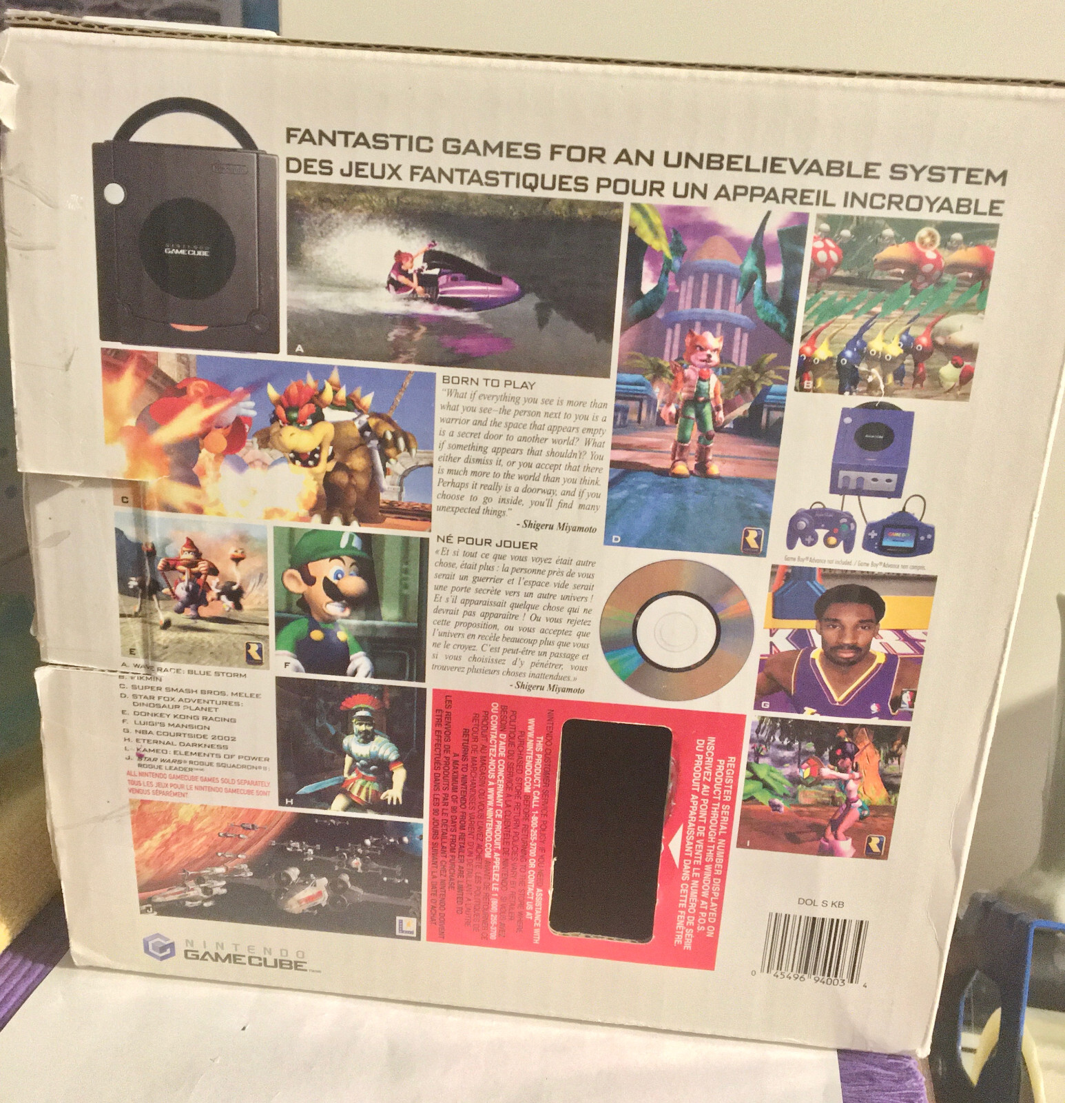 Nintendo GameCube & 3 Controllers, Memory Card, 2 Power Cables, A/V Cable, Box