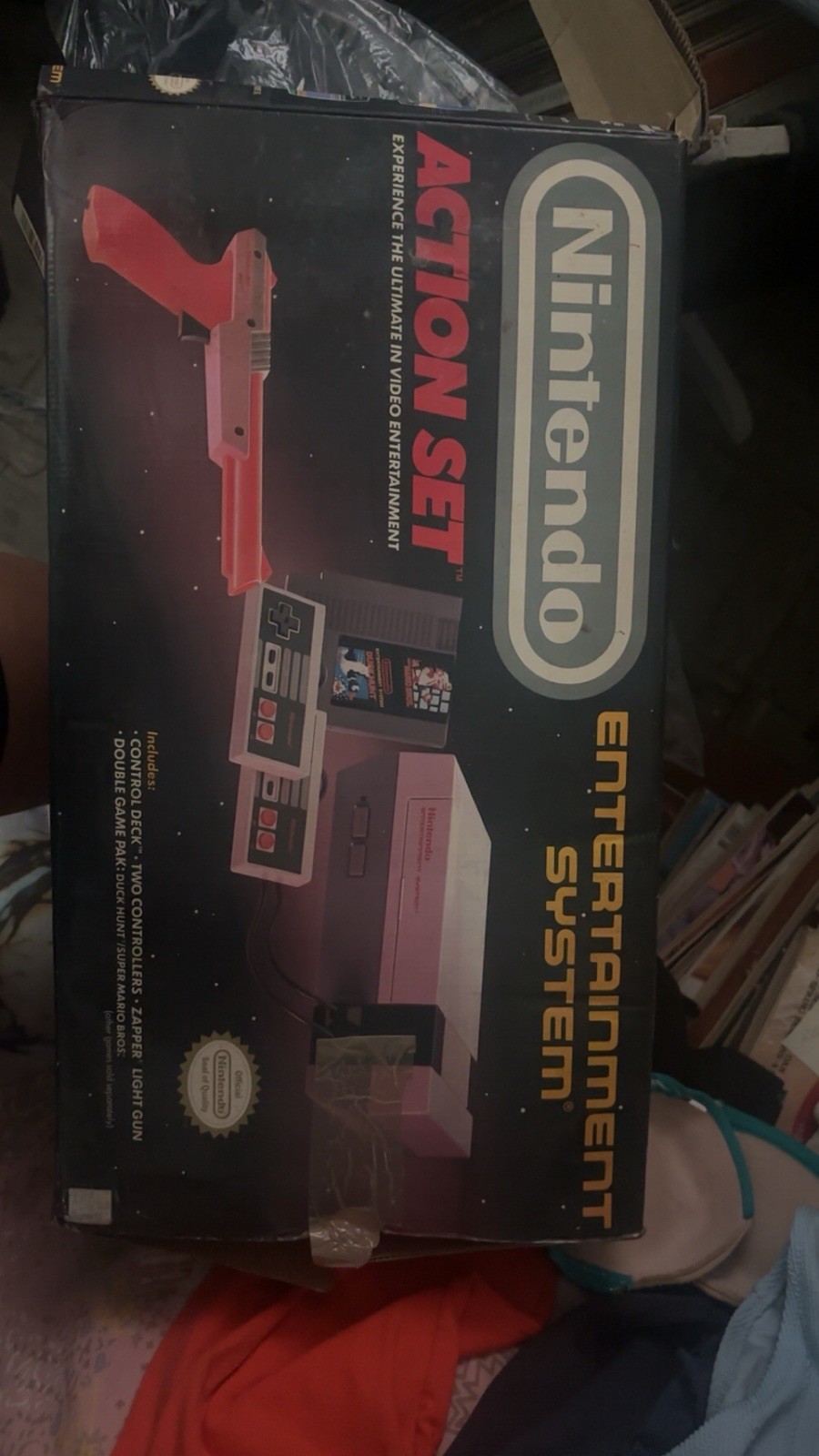Nintendo NES Action Set Console in Box w/ Zapper, Controller, Cords, SMB/DH