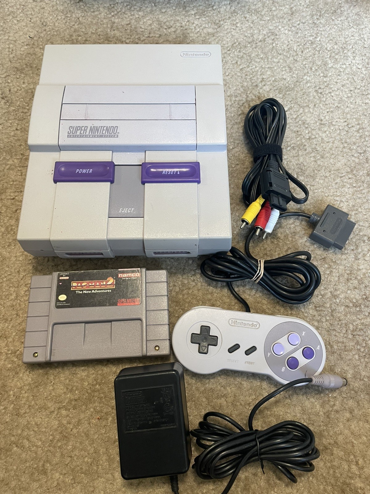 Super Nintendo SNES Console Bundle With Pacman 2