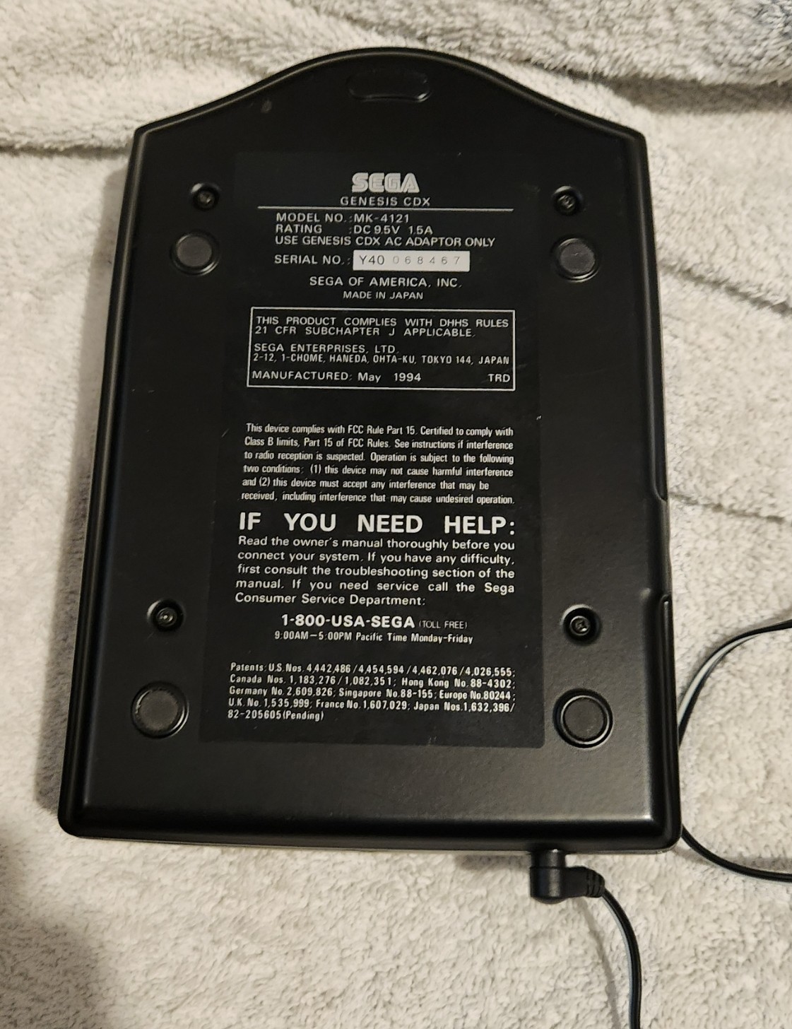 Sega Genesis CDX Black Console Mk-4121 Device, 2 Controllers, Untested
