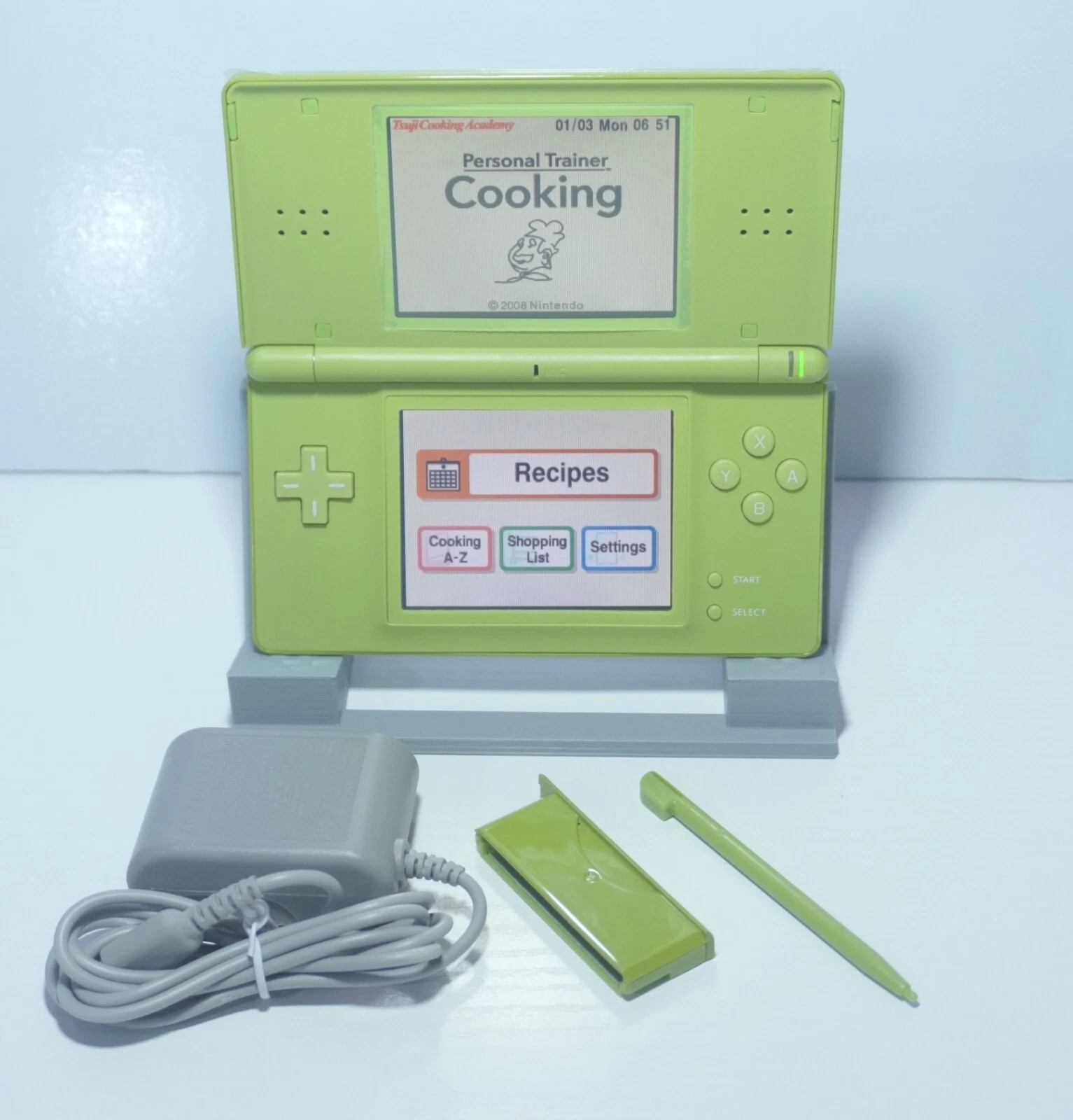 Nintendo DS Lite Olive Green Handheld System with Charger & Stylus Pen