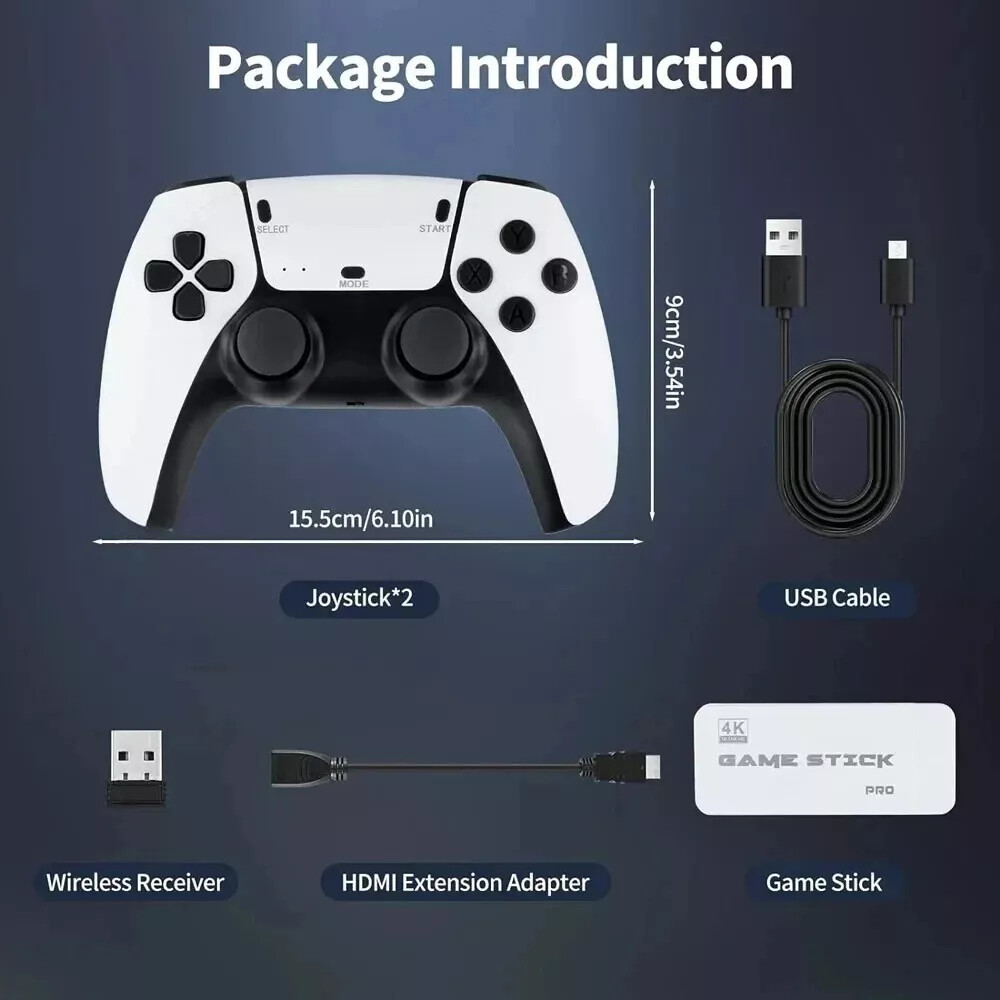 4K 64G HDMI TV Video Game Stick M15 Gaming Console Gamepad 2 Wireless Controller