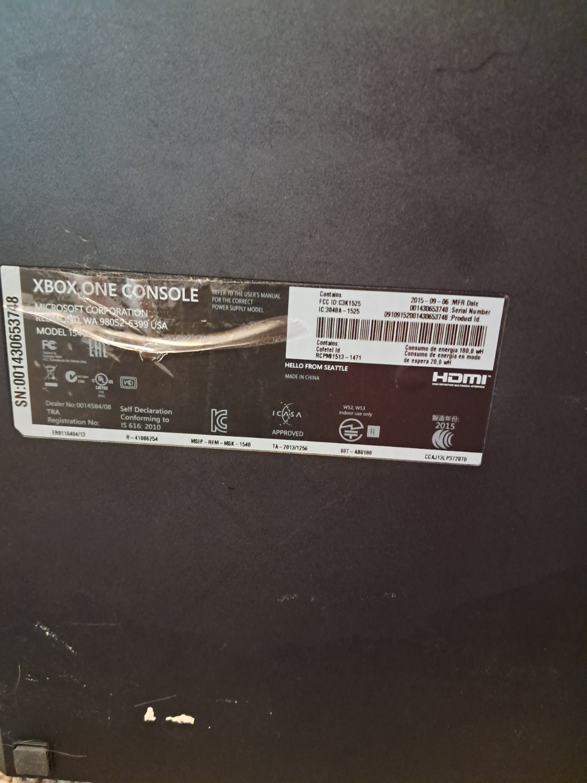 Xbox One Console Just Console (For Parts Not Working) 1tb 1540