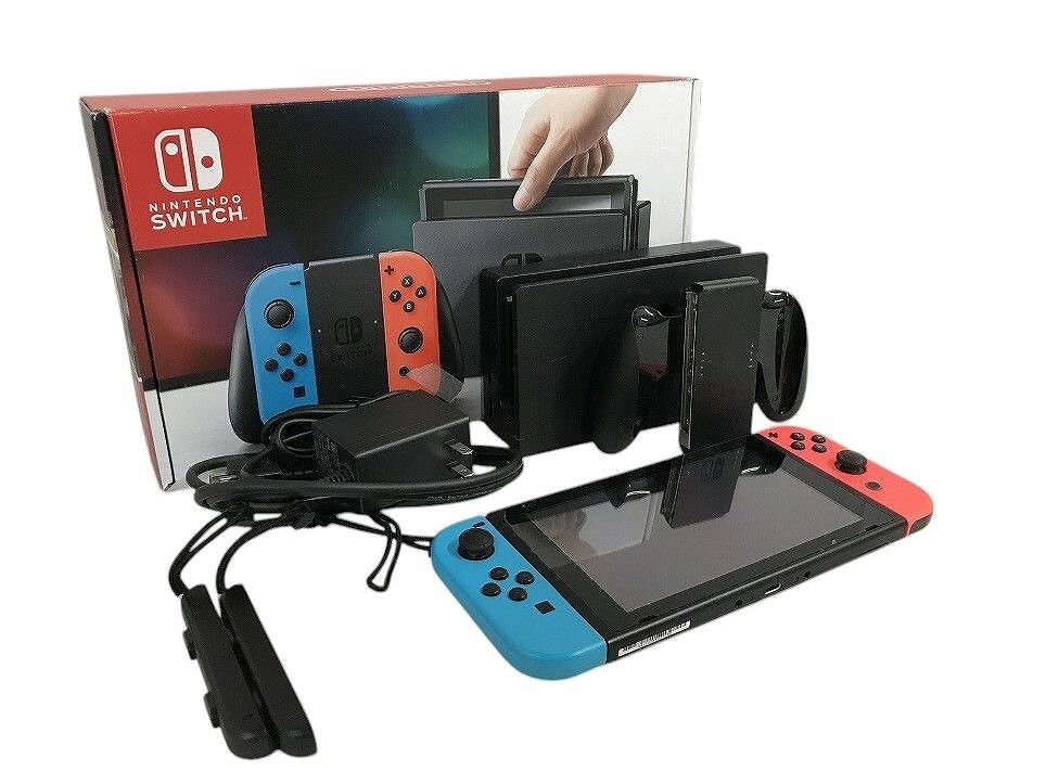 Nintendo Switch Red Blue Console HAC-001 w/ Joy Con + Dock + Charger +HDMI+BOX