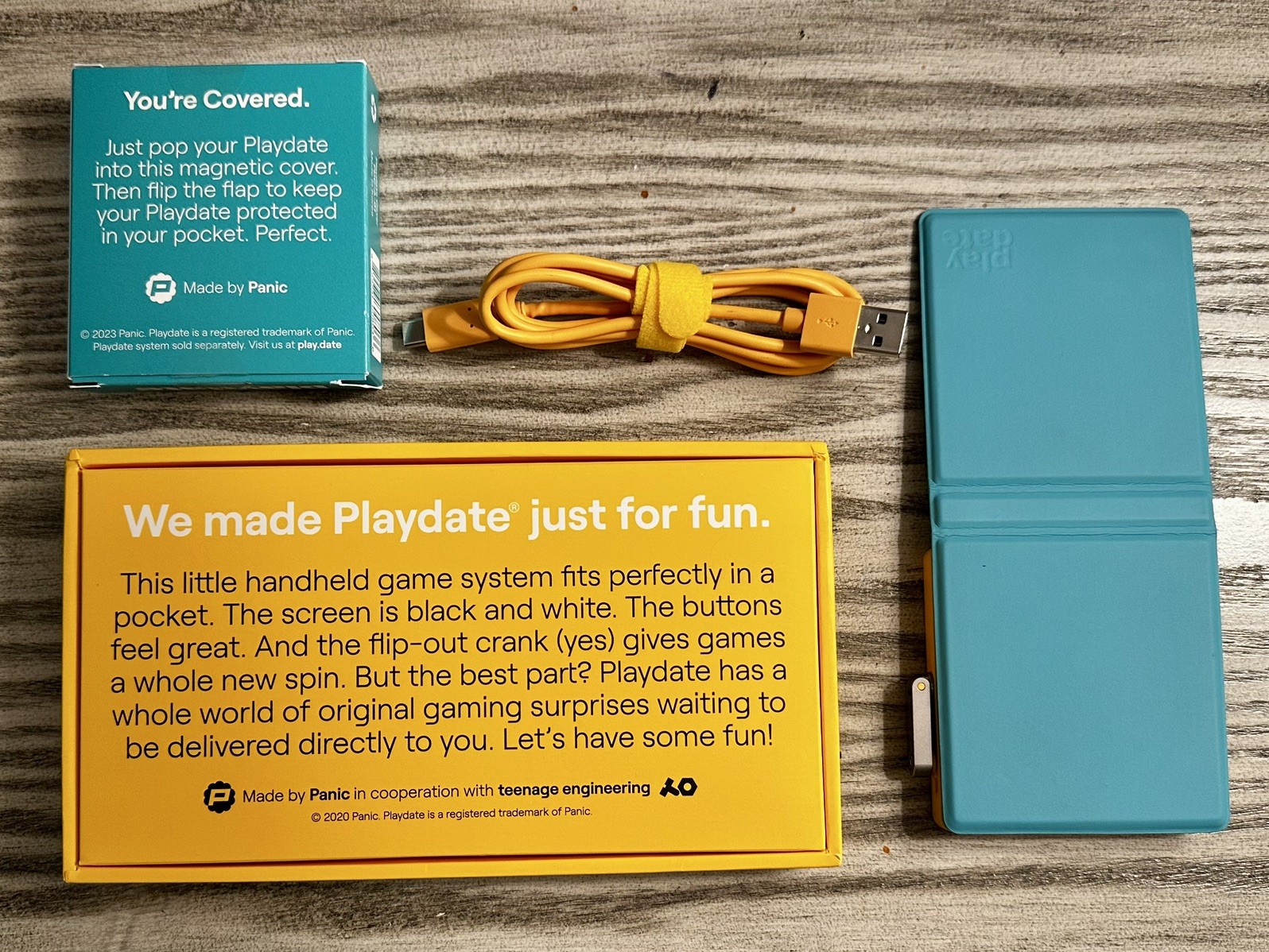 Playdate Panic Console Handheld with Teal Cover, all original packaging
