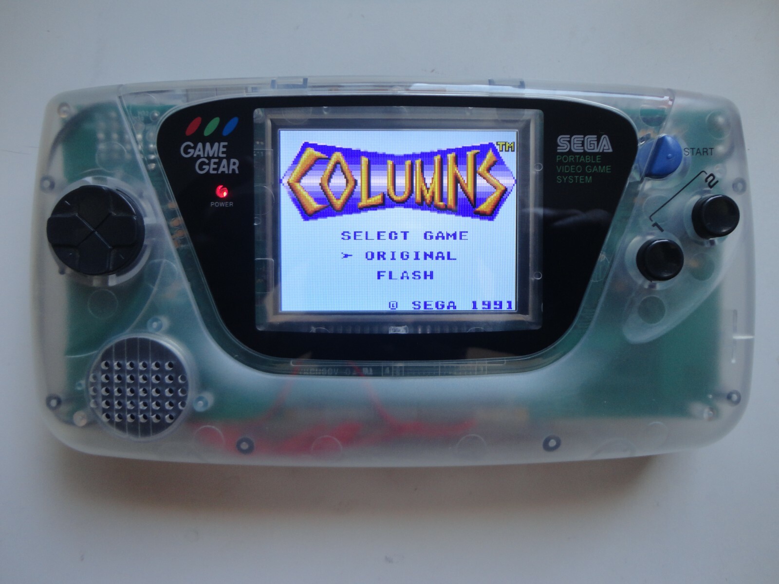modded clear white Sega Game Gear mcwill TFT LCD- USB-C CleanJuice Rechargeable