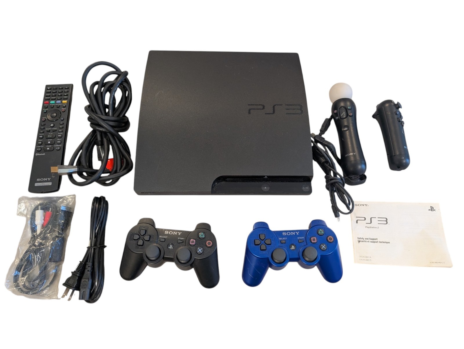 Sony PlayStation 3 PS3 Slim 320GB Console Bundle w/ Controllers & Motion Tested