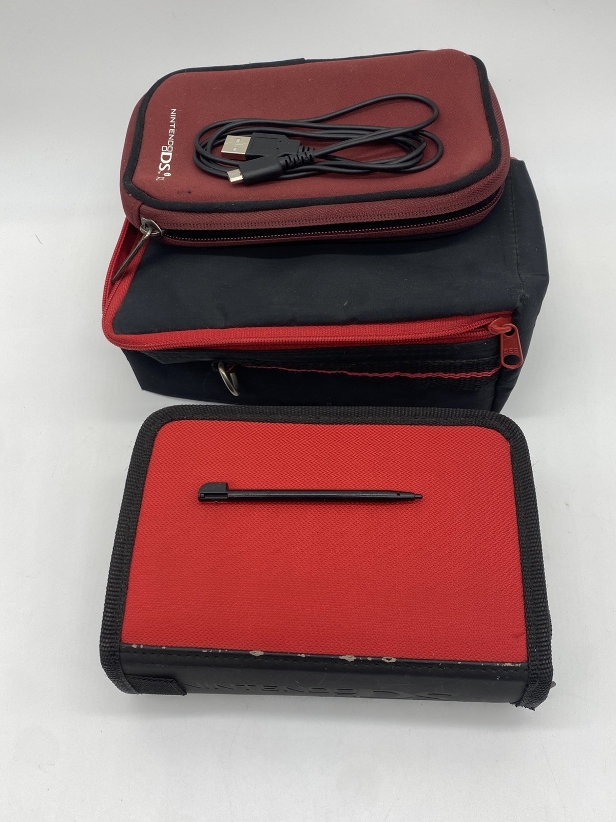 Nintendo DS Lite Bundle Crimson/Black 2 Stylus & Charging Cord, 8 Games 3 Cases