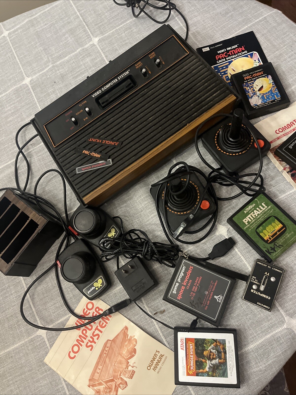 Atari Vintage CX-2600A Console Joysticks Paddles Pac-Man Pitfall Lot Not Tested