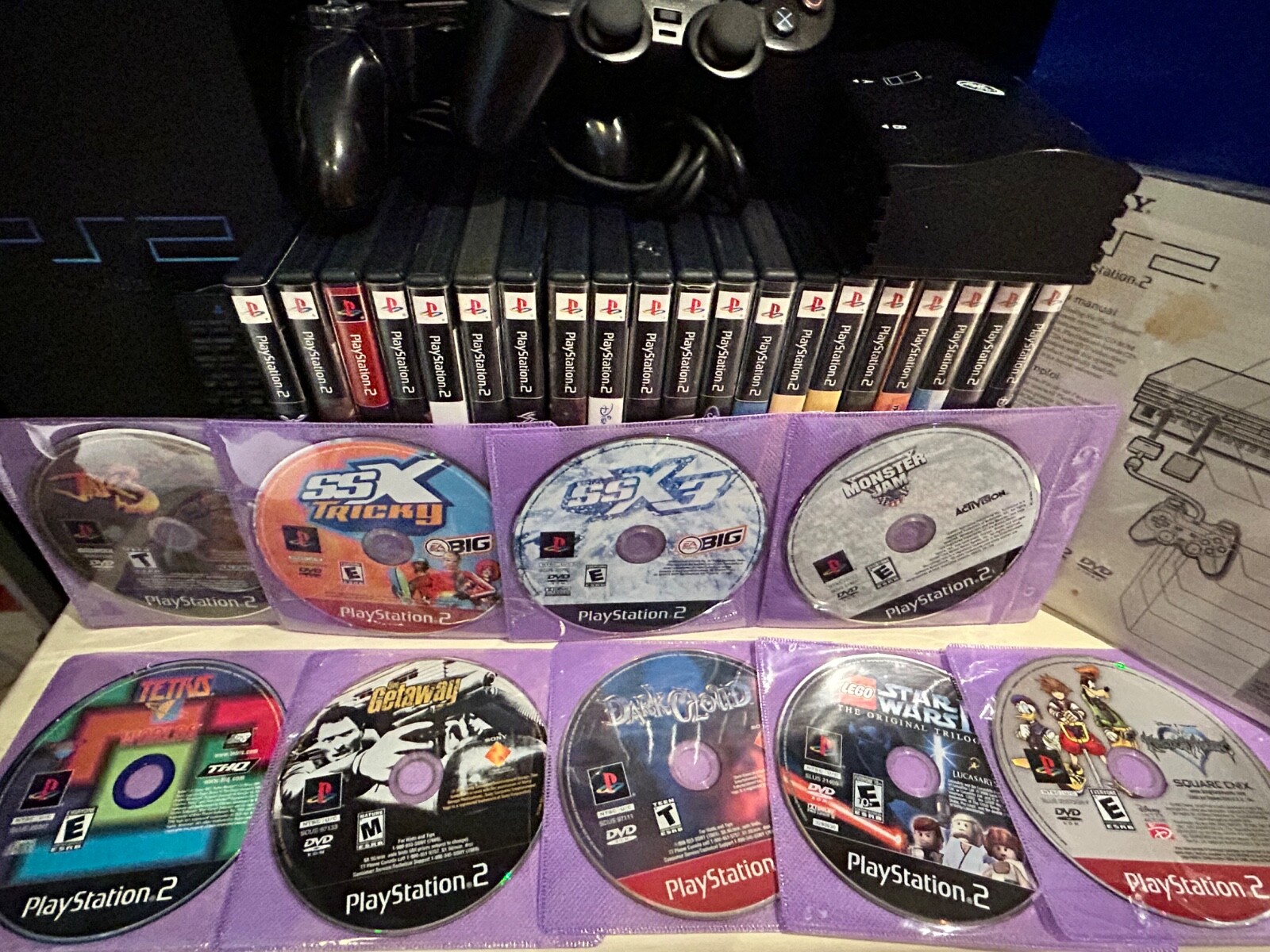Sony Playstation 2 Fat Console PS2 SCPH-30001 w/ Box/Controllers/Wires/28 Games