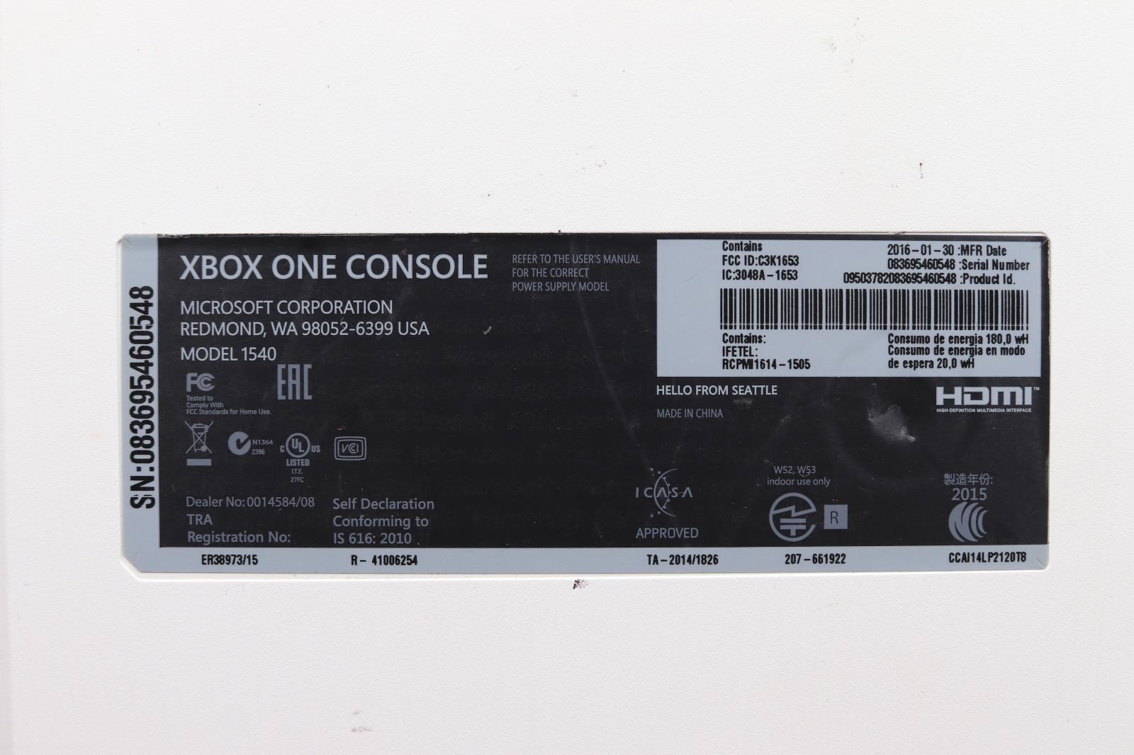 Microsoft Xbox One 1540 Gaming Console White 500GB Power HDMI Cable Controller